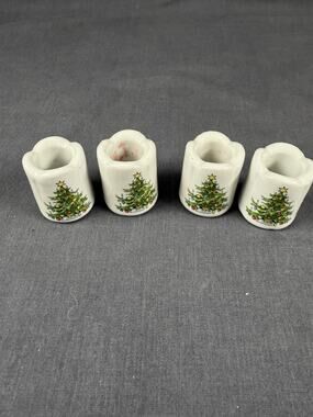 Lot Of 4 VTG Christmas Tree Design Funny Designs Mini Candle Holder W Germany